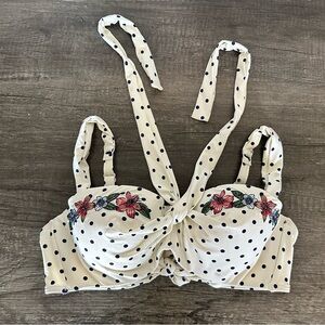 Coco Reef Ivory Bikini Top with Navy Polka Dots